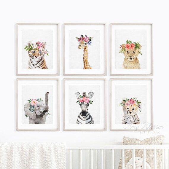 Safari Animals with Flower Crown Print Set of 6 Shipped | Etsy | Etsy (US)
