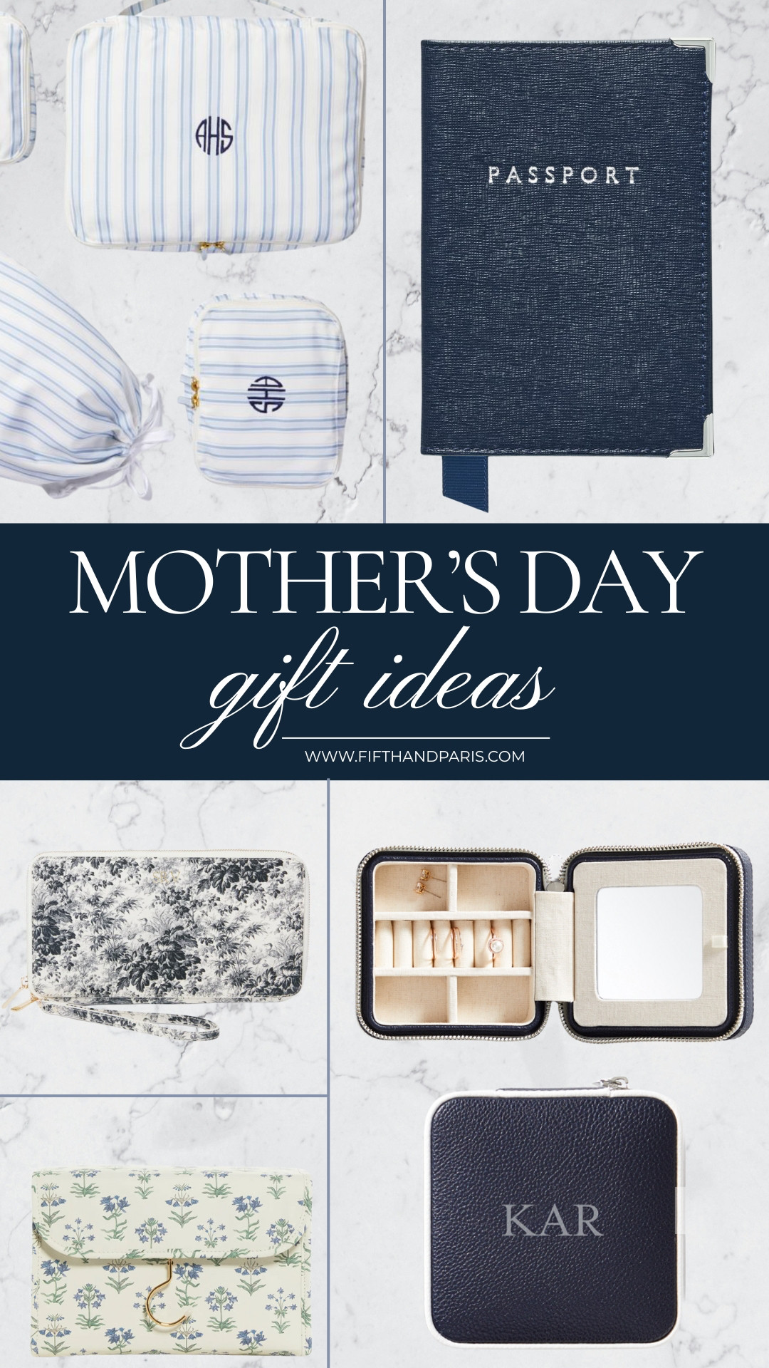 Mother's Day Gift Ideas for the Traveler in Your Life.

1. Monogrammed Packing Cubes

2.  Leather Passport holder

3.  Travel Wallet

4. Toiletry Bag

5.  Monogrammed Travel Jewelry Case 

 #LTKGiftGuide #LTKOver40 #LTKTravel