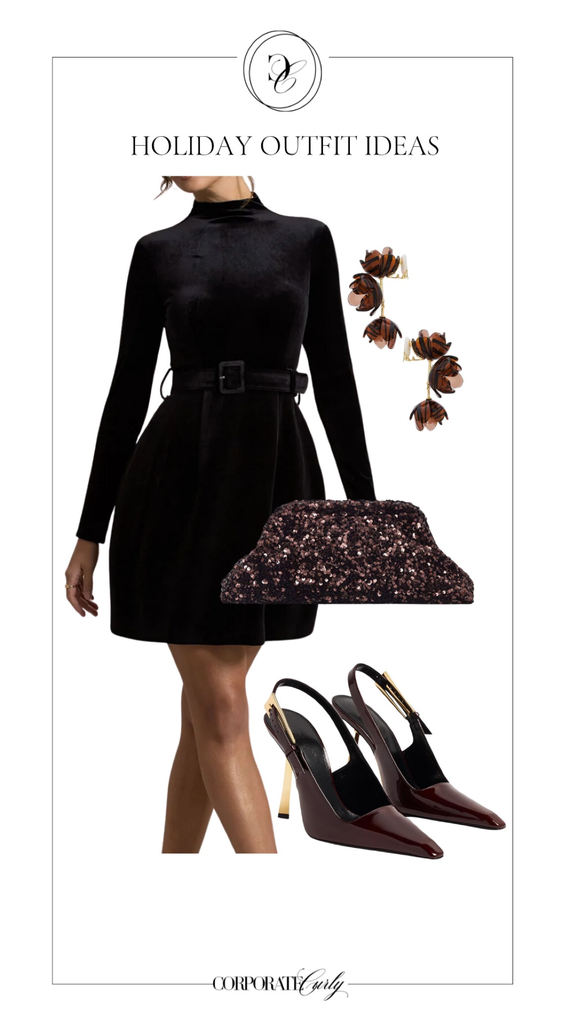 Shine bright this holiday season with a chic black velvet mini dress, oversized sequin clutch, and sleek slingback stilettos! Perfect for taking your work-to-party look to the next level. #WorkHolidayParty #ChicHolidayLook #VelvetDress #SequinClutch #SlingbackStilettos #HolidayStyle #FestiveFashion #SeasonalGlam #OfficeToParty #HolidayOutfitInspo



#LTKHoliday #LTKWorkwear #LTKParties