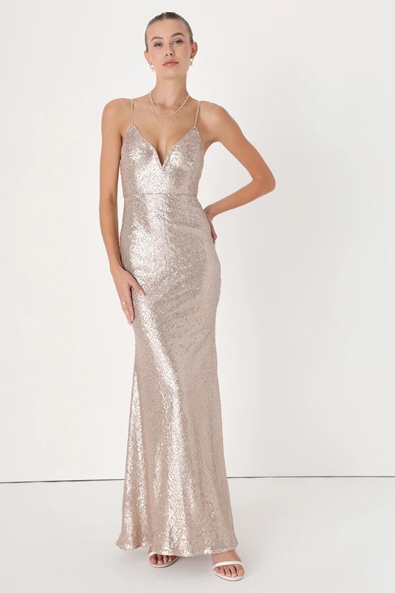Spectacular Moment Rose Gold Mermaid Maxi Dress | Lulus (US)