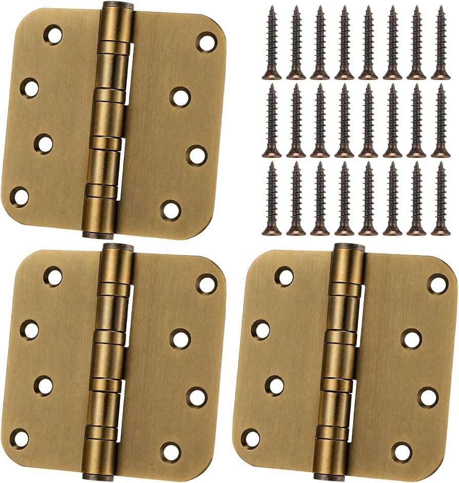 3 Pcs Brass 4'' Ball Bearing Door Hinges, 5/8'' Radius Corner | Amazon (US)