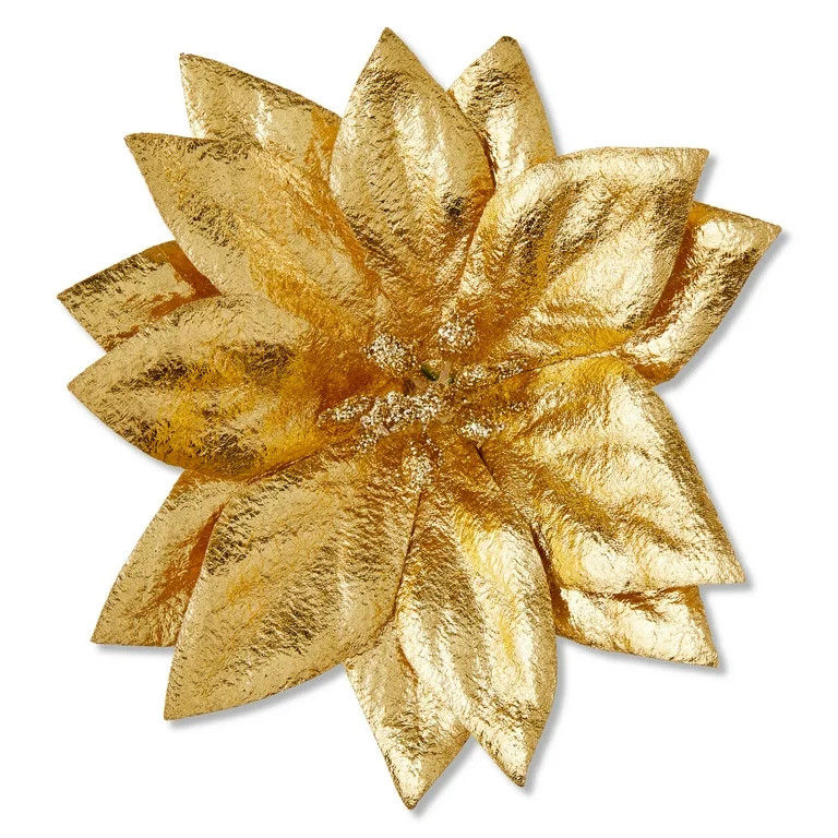 Mini Poinsettia Christmas Clip Ornament, Gold, 4", by Holiday Time | Walmart (US)