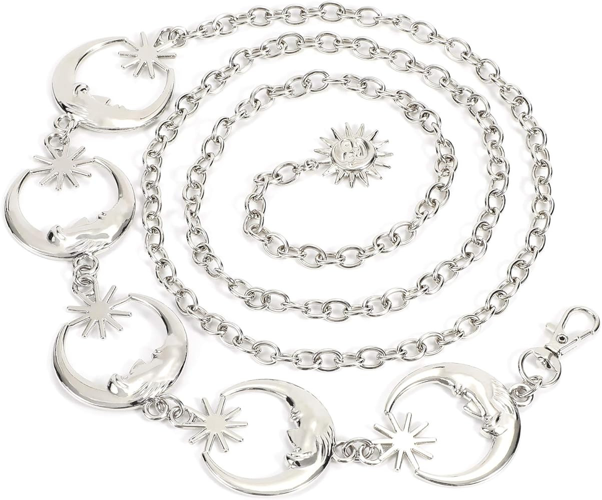 WERFORU Women's Silver Metal Link Moon Star Body Chain Belt Ladies Waist Chain Belt for Jeans Dre... | Amazon (US)