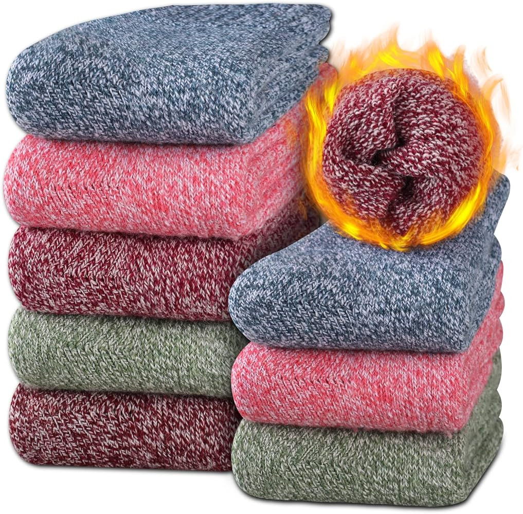 Heatuff Womens Thick Wool Socks Thermal Warm Winter Crew Socks 5 Pairs Multicolors | Amazon (US)