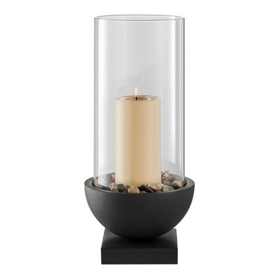 Danya B Modern Black Metal Bold Pedestal and Glass Pillar Hurricane Candle Holder - Large | Target
