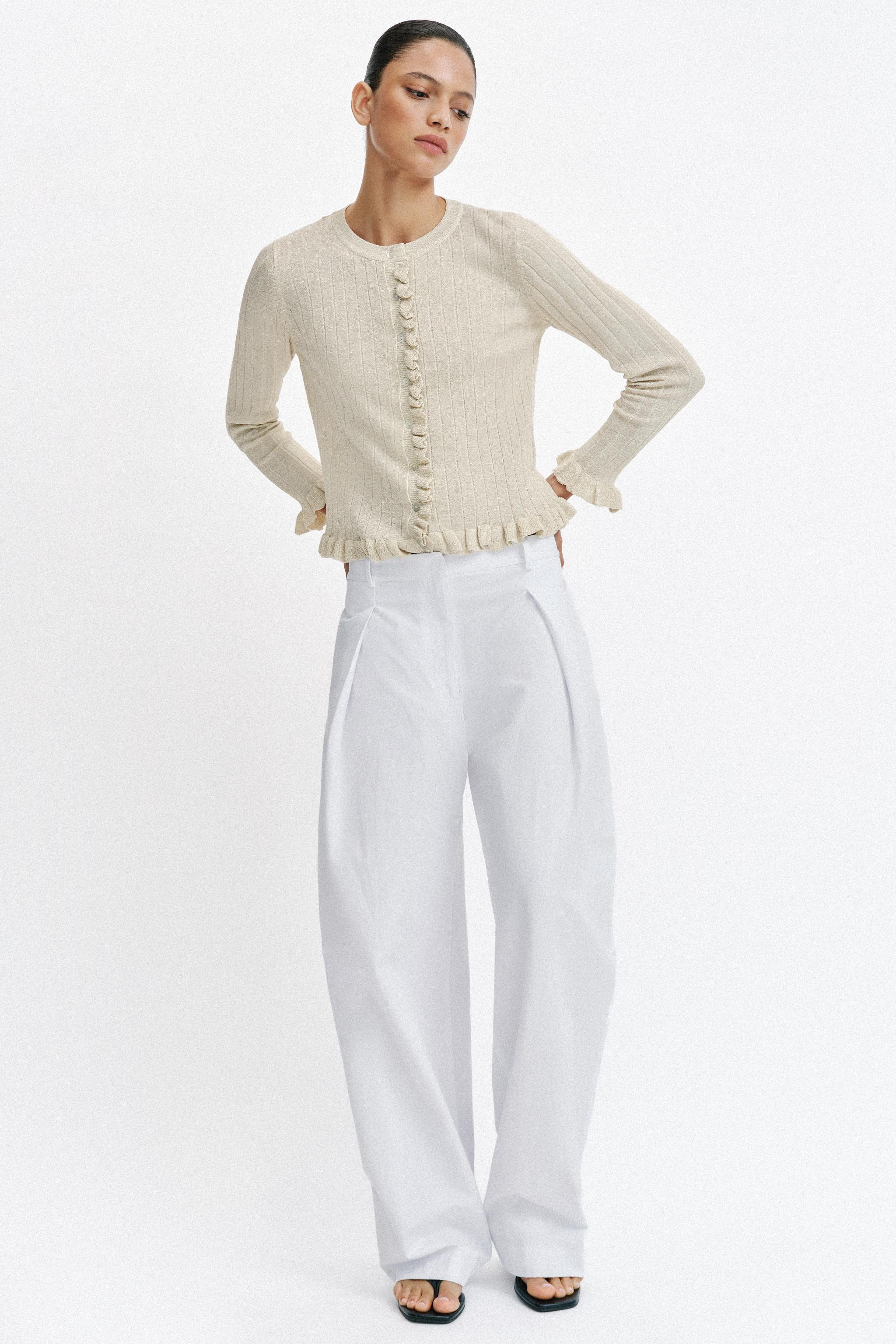 METALLIC THREAD KNIT CARDIGAN WITH RUFFLES | Zara AU
