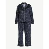 Joyspun Women’s Stretch Velour Notch Collar Top with Pants, 2-Piece Pajama Set, Sizes S to 3X | Walmart (US)