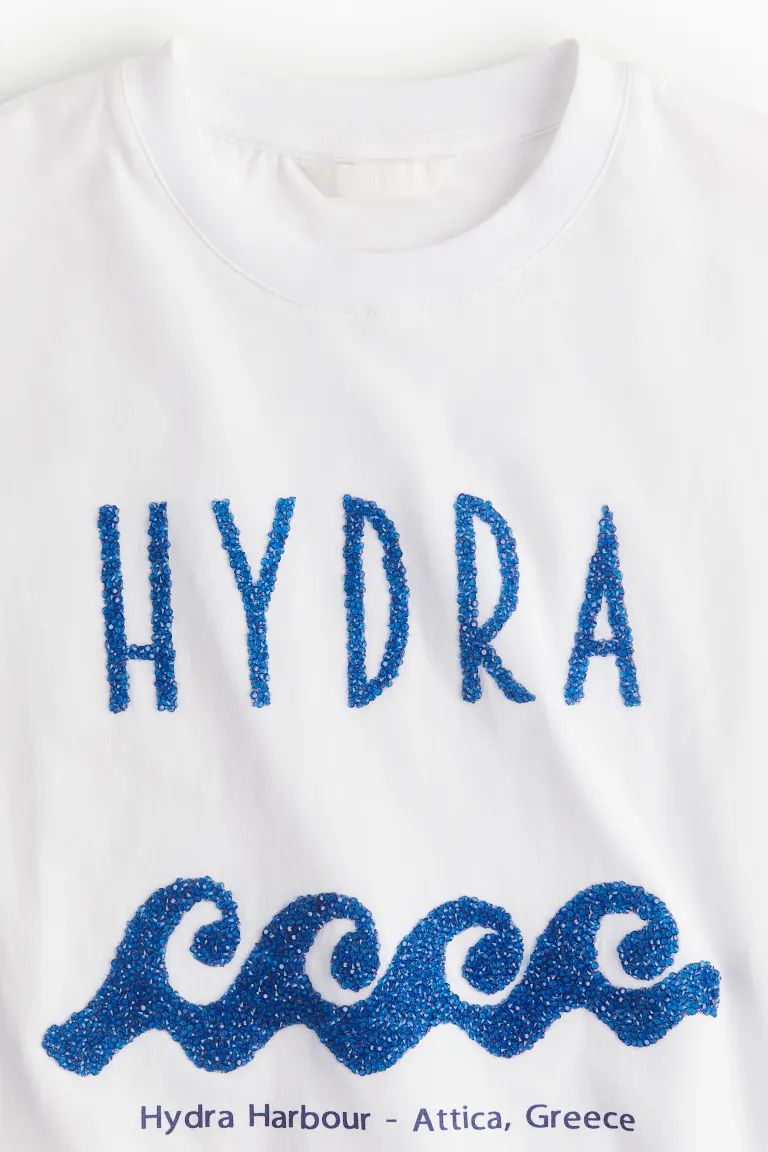 Printed T-shirt - White/Hydra Harbour - Ladies | H&M US | H&M (US + CA)