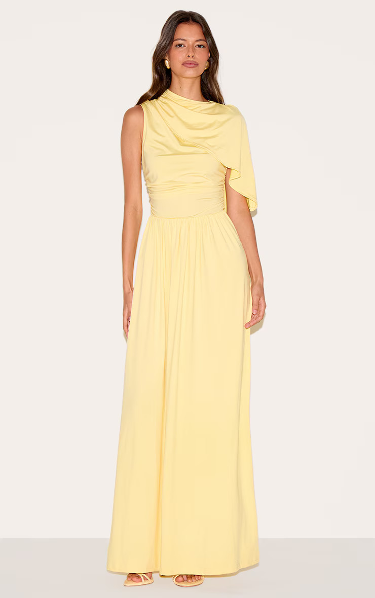 Lemon Layered Ruched Maxi Dress | Dresses | PrettyLittleThing UK