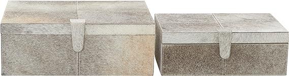 Deco 79 Leather Handmade Box with Hinged Lid, Set of 2 17", 14"W, Gray | Amazon (US)