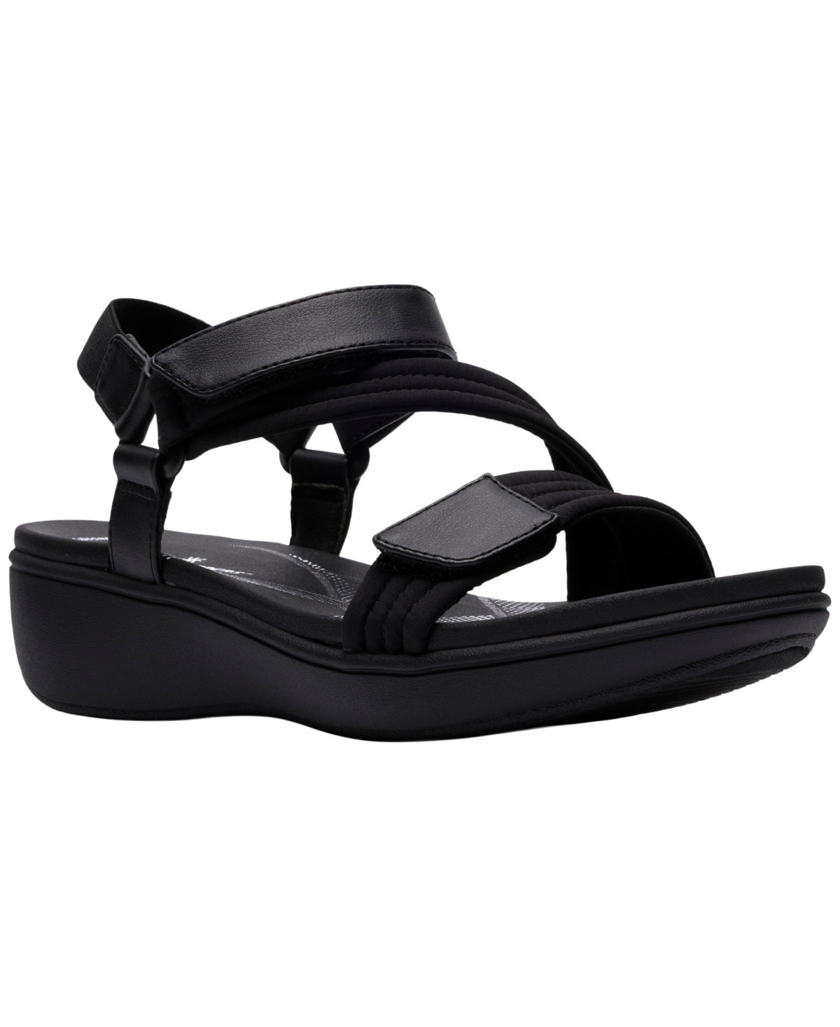 Clarks Women's Cloudsteppers Round toe Wedge Sandals - Black | Macy's