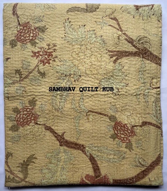 Floral Handblock Print Handmade Cotton block Kantha Quilting Boho bedding Throw Blanket Hippie Qu... | Etsy (US)