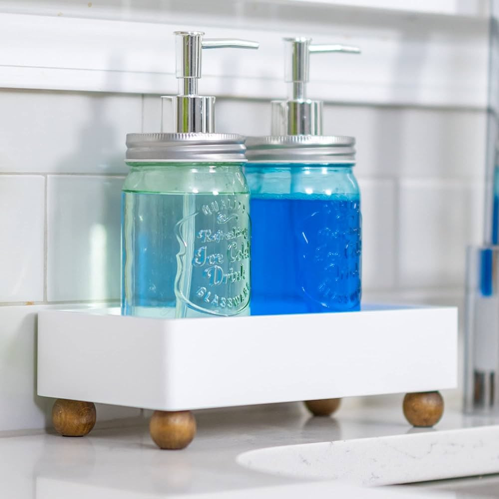 Farmhouse Wood Sink Caddy | White Soap Tray for Kitchen Sink | Bathroom Riser Stand for Mason Jar... | Amazon (US)