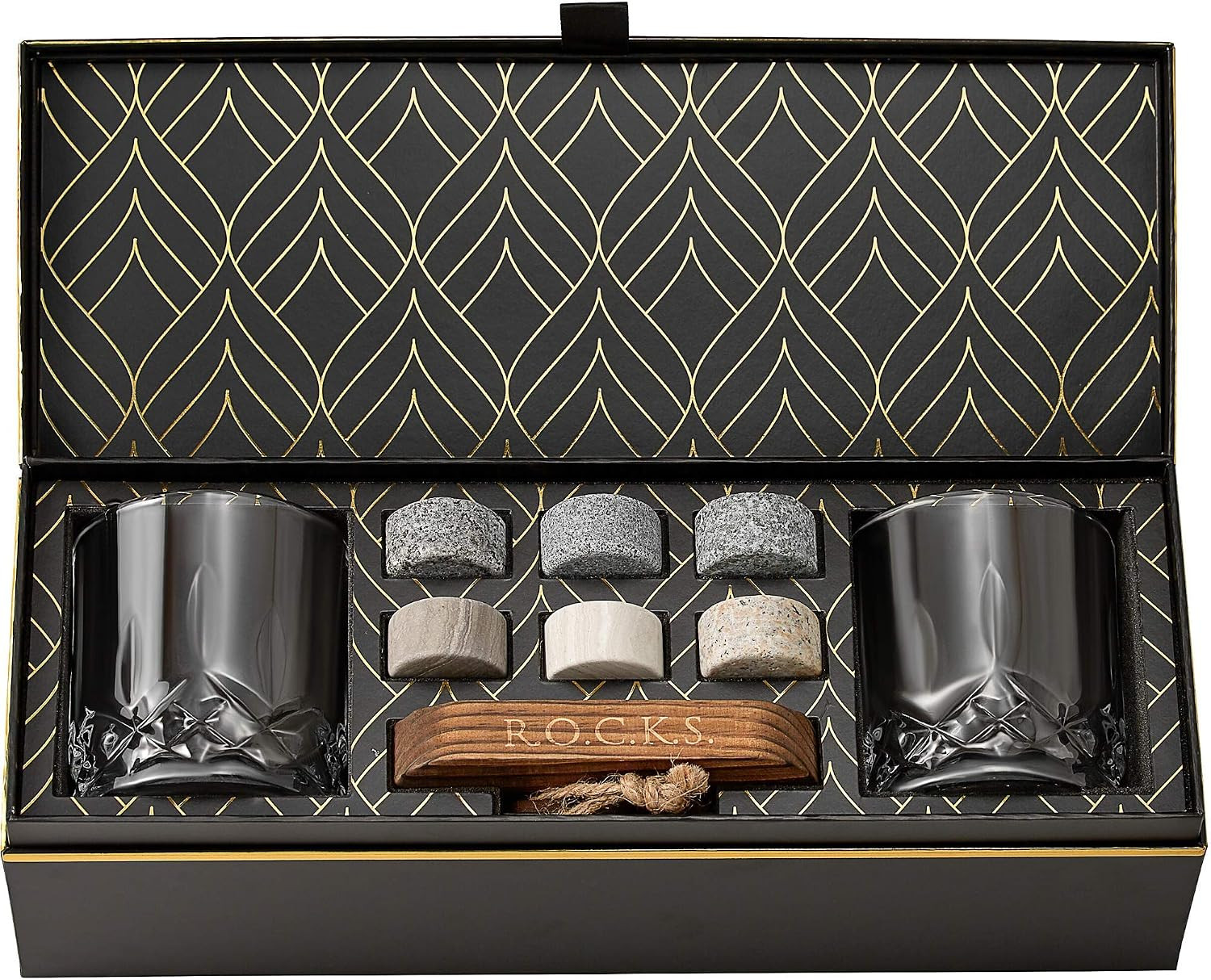 Whiskey Chilling Stones Gift Set - 6 Handcrafted Premium Granite Round Sipping Rocks - 2 Crystal ... | Amazon (US)
