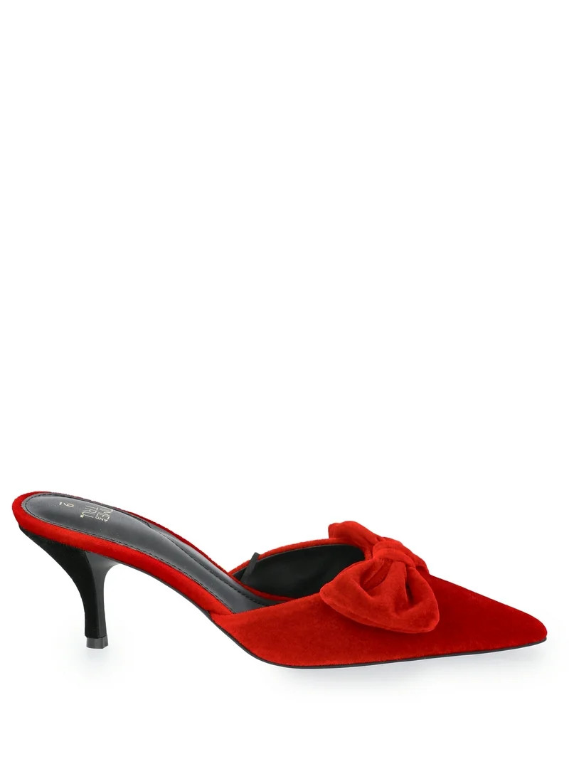 Time and Tru Women's Velvet Bow Kitten Heel Mules | Walmart (US)