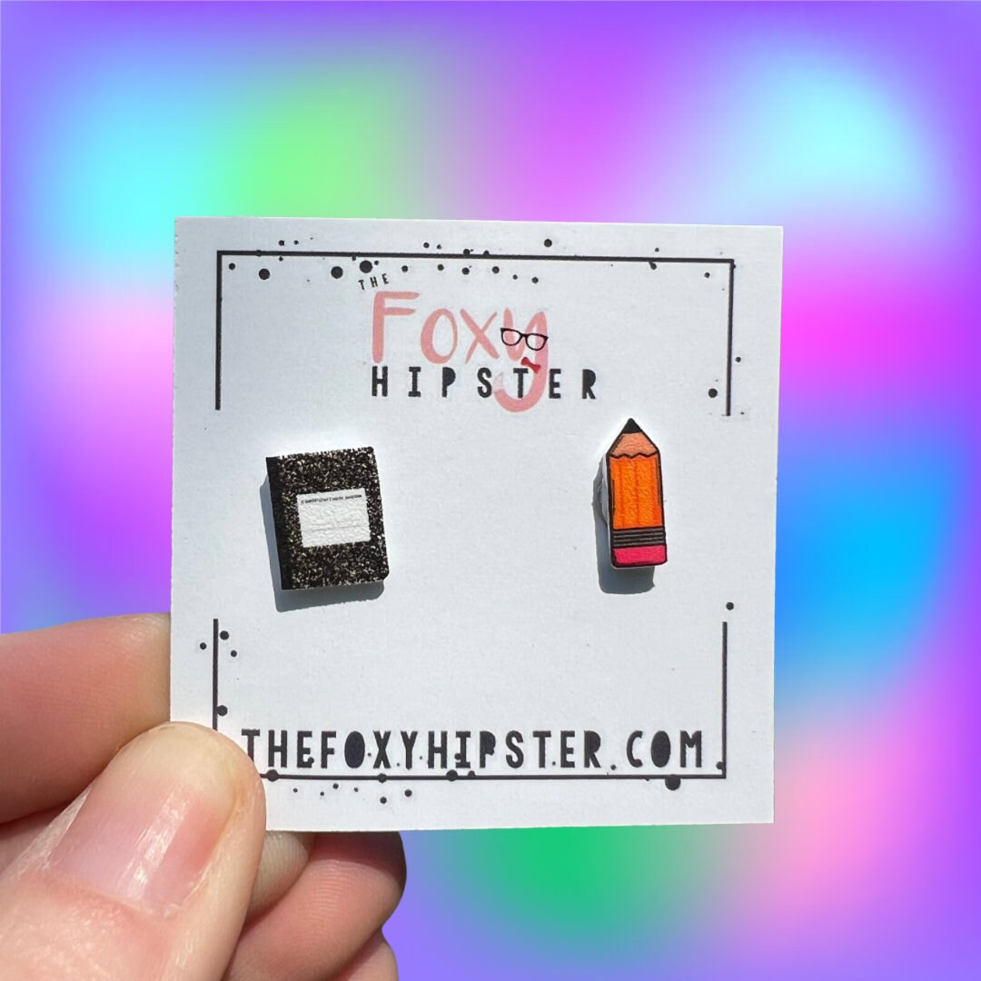 Composition Book and Pencil Retro Stud Earrings Gift Idea - Etsy | Etsy (US)