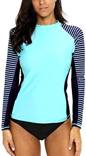CharmLeaks Women's Long Sleeve Rashguard UPF 50 Sun Protection Swimsuit Top Striped Swim Shirts | Amazon (US)