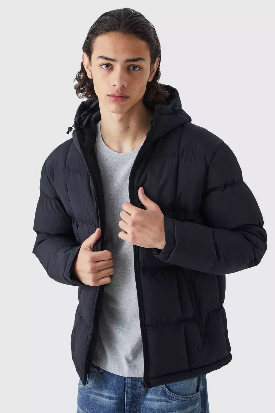 Crinkle Nylon Quilted Puffer With Hood | boohoo (US & Canada)