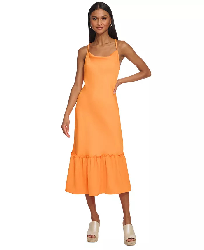 Women's Cowl-Neck Ruffle Bottom Midi Dress | Macy's