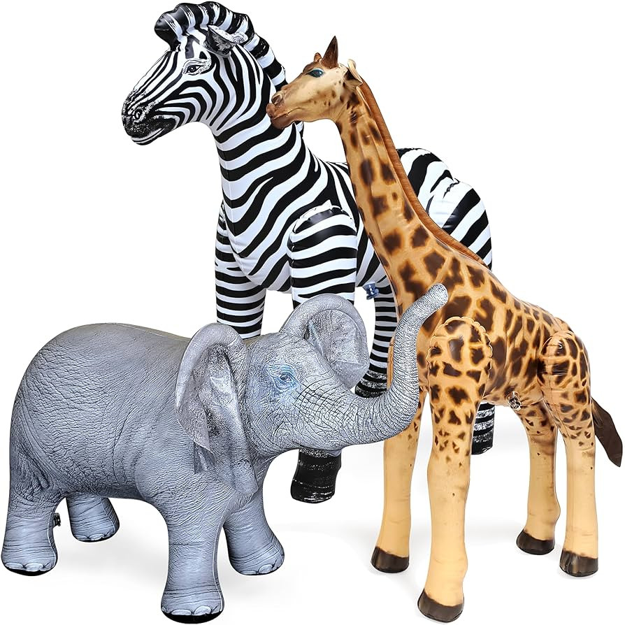 Jet Creations Life on Earth Wildlife Safari Inflatable, 3-PK, Giraffe, Zebra, Elephant, Realistic... | Amazon (US)