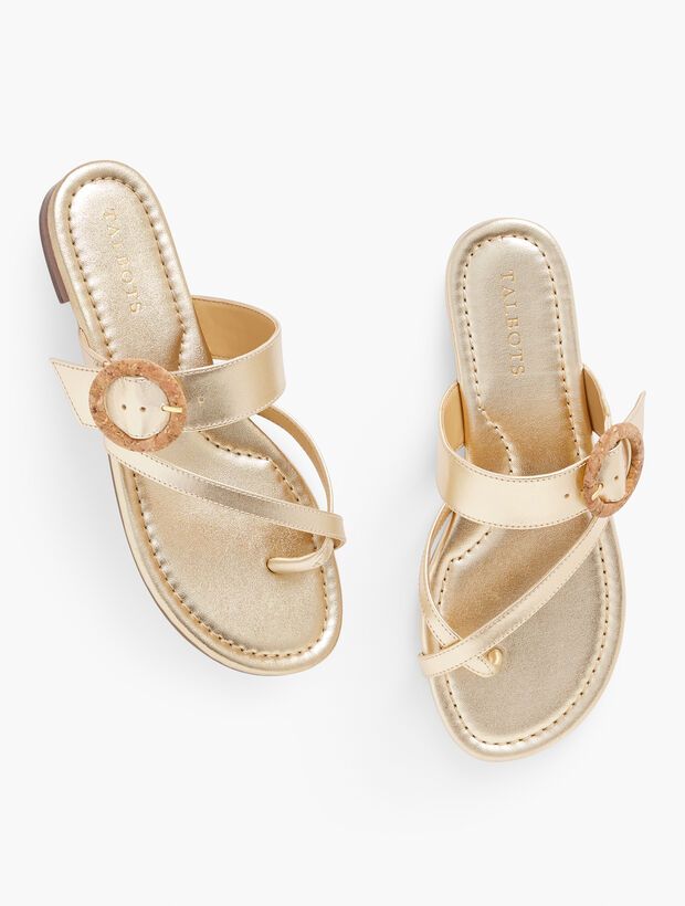 Gia Buckle Leather Sandals - Metallic | Talbots