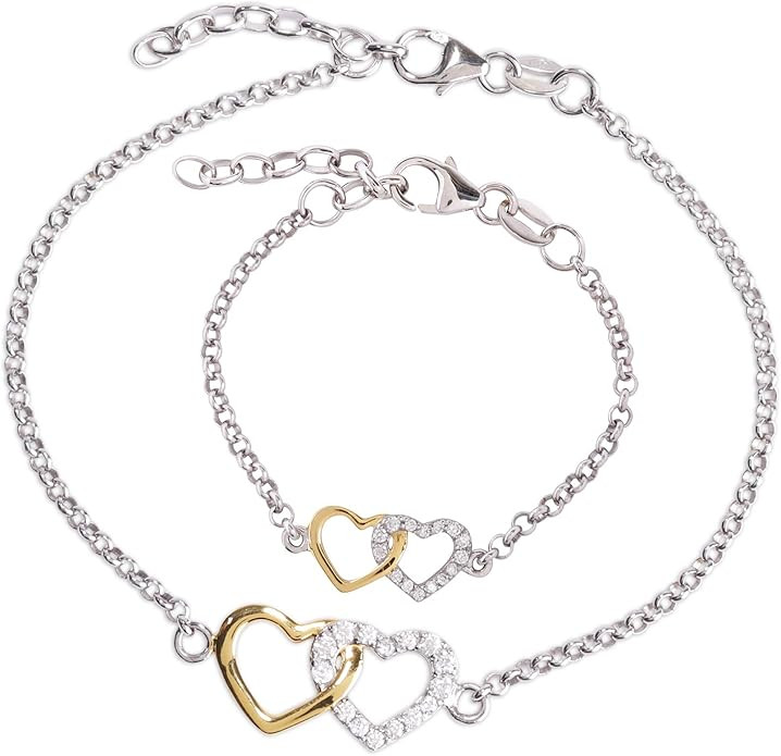 Cherished Moments 14K Gold-Plated and Sterling Silver Mom and Me Double Heart Bracelet for Mother... | Amazon (US)