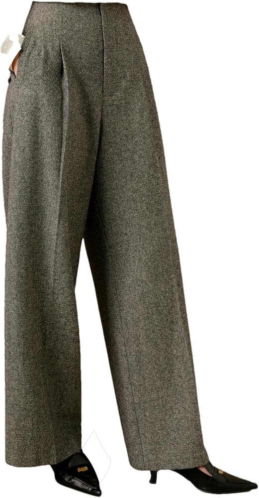 Women Sheep Wool Plus Size Commuting All-Match Pants High Waist Elegant Wide Leg Pants Trousers | Amazon (US)