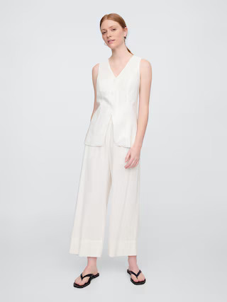 Relaxed Linen-Blend Pull-On Crop Pants | Gap Factory