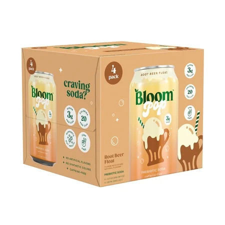 Bloom Pop Prebiotic Soda, Root Beer Float, 12 fl oz, 4 Pack Cans | Walmart (US)