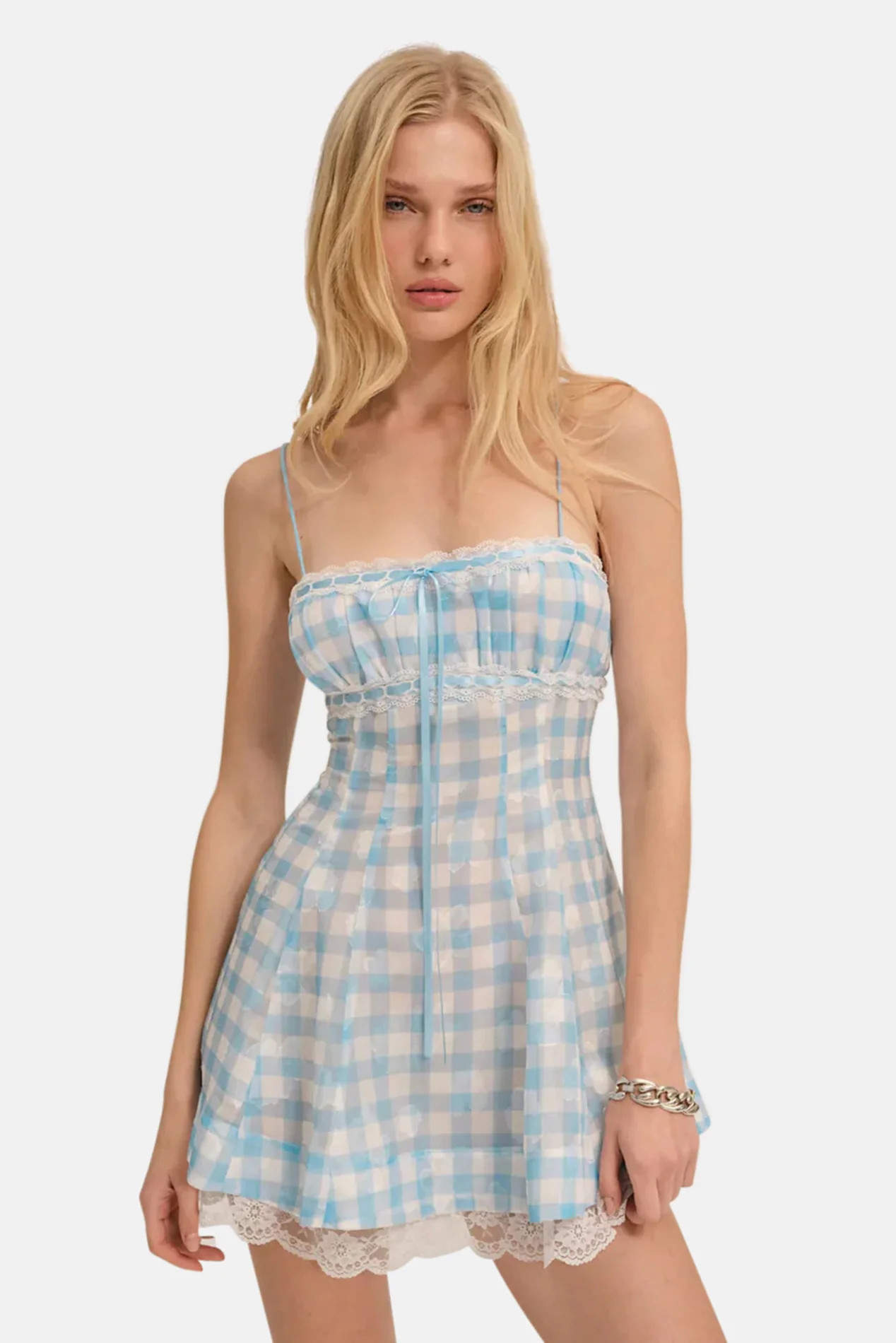 Claudette Gingham Mini Dress Blue | Blue & Cream