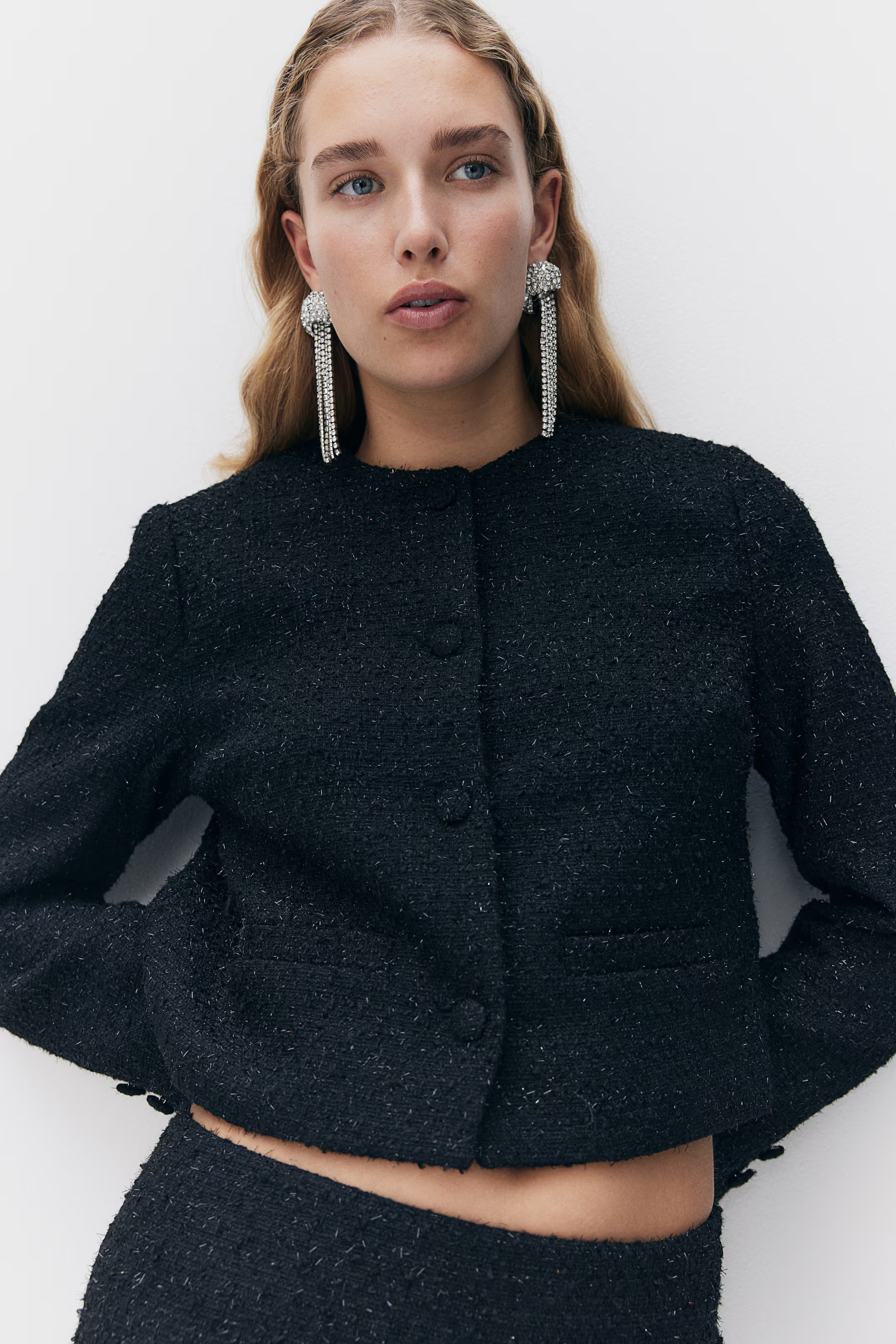 Bouclé-weave jacket - Black/Glittery - Ladies | H&M GB | H&M (UK, MY, IN, SG, PH, TW, HK)