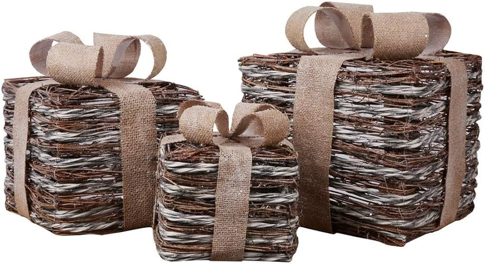 Christmas Set of 3 Pre-lit Gift Present Boxes w/ 60 LED Lights - Indoor/Outdoor Yard/Lawn Use- Go... | Amazon (US)