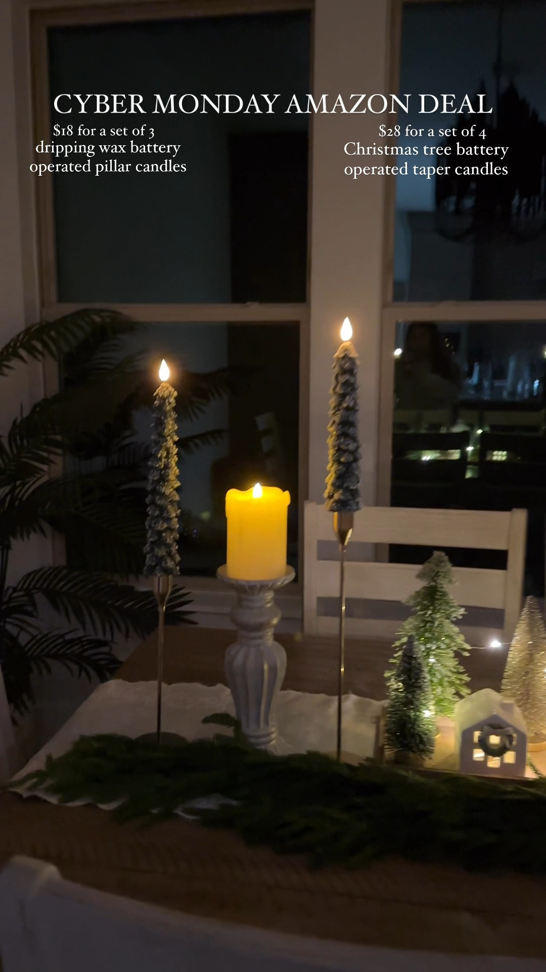 Amazon Cyber Monday Deal
$18 for a set of 3 dripping wax battery operated pillar candles with remote and timer
$28 for a set of 4 Christmas tree with snow battery operated taper candles with remote and timer 

#LTKHome #LTKCyberWeek #LTKHoliday