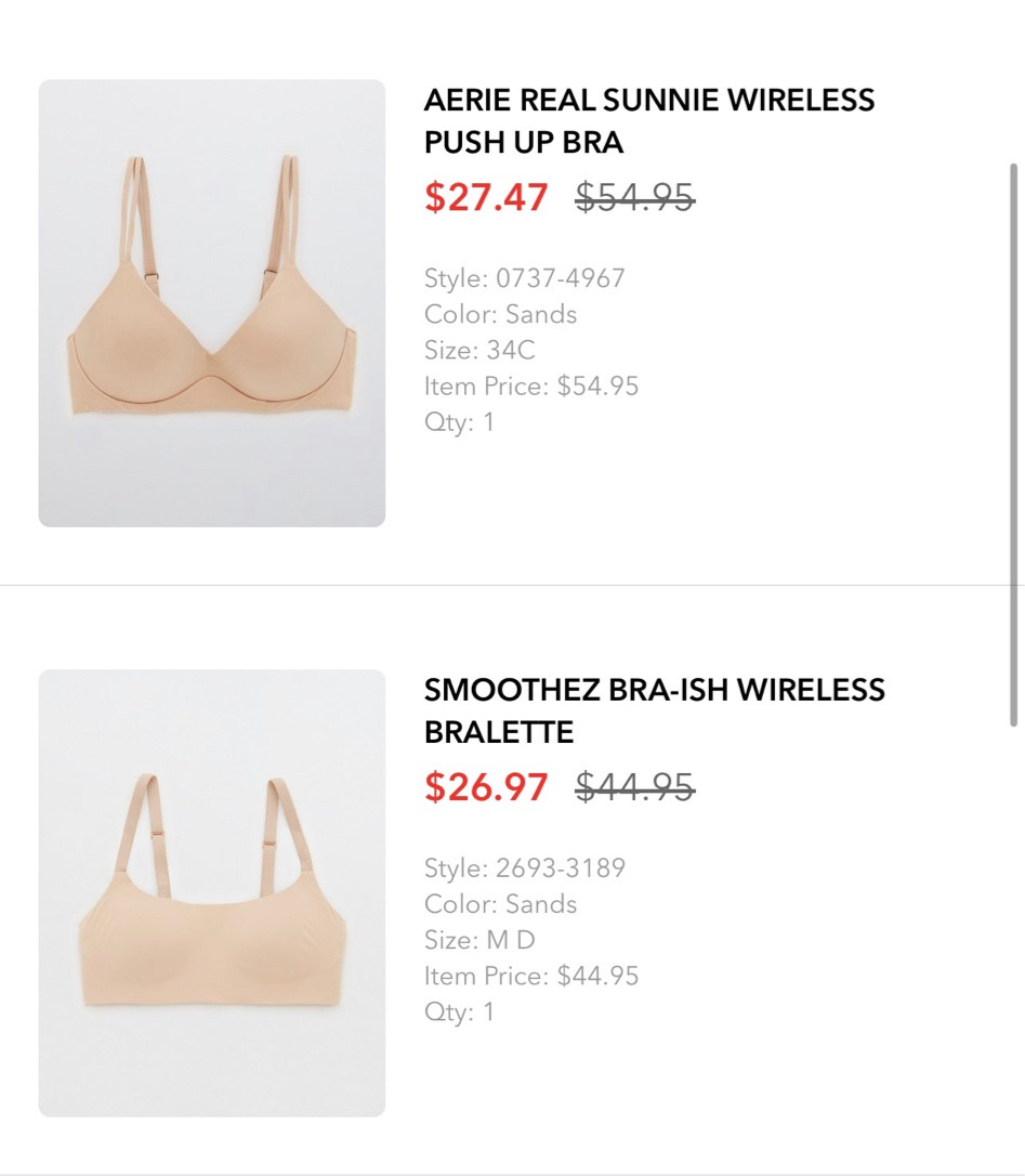 Seamless bras, aerie bras, wireless bras. Latest aerie order with my new bra size! The real sunnie is my FAV bra ever- it’s so comfy! Once you go wireless you may never go back 😆

#LTKsalealert #LTKunder50