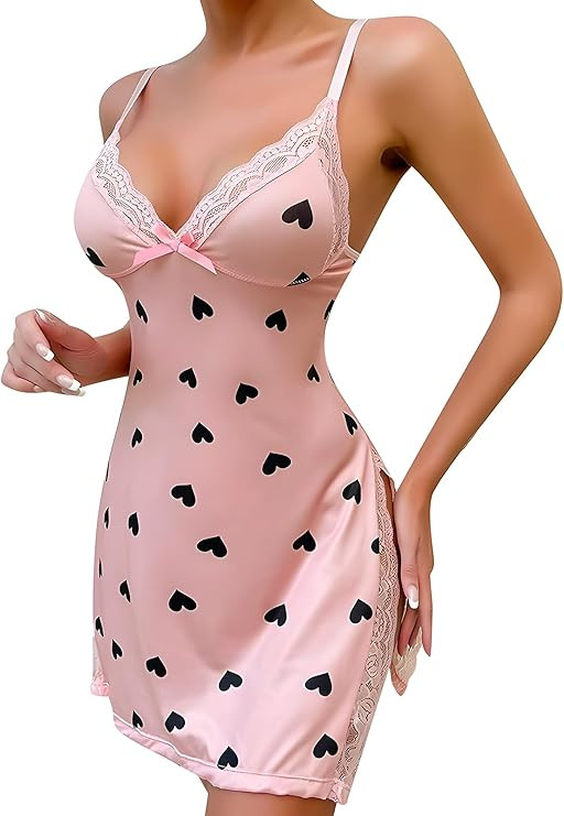 Girece Lingerie for Women Sexy Nightgown Lace Trim Sleep Dress with Side Slit Night Gowns Soft Lo... | Amazon (US)