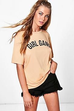 Girl Gang Slogan Oversized T-Shirt | Boohoo.com (US & CA)