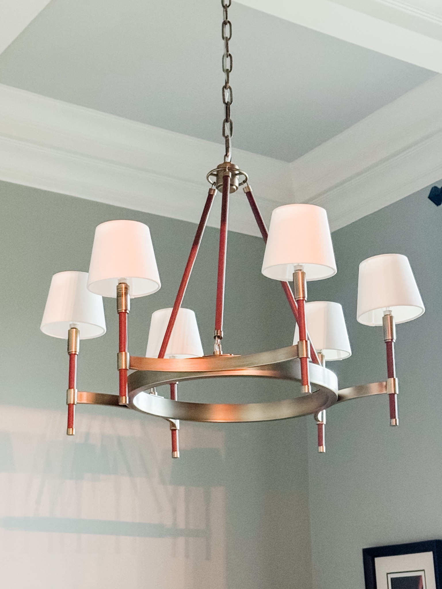 First touches to a masculine home office re-design went in today and I am swooning over this brass and leather chandelier. This chandelier is currently majorly marked down for Black Friday. 

#LTKMens #LTKHome