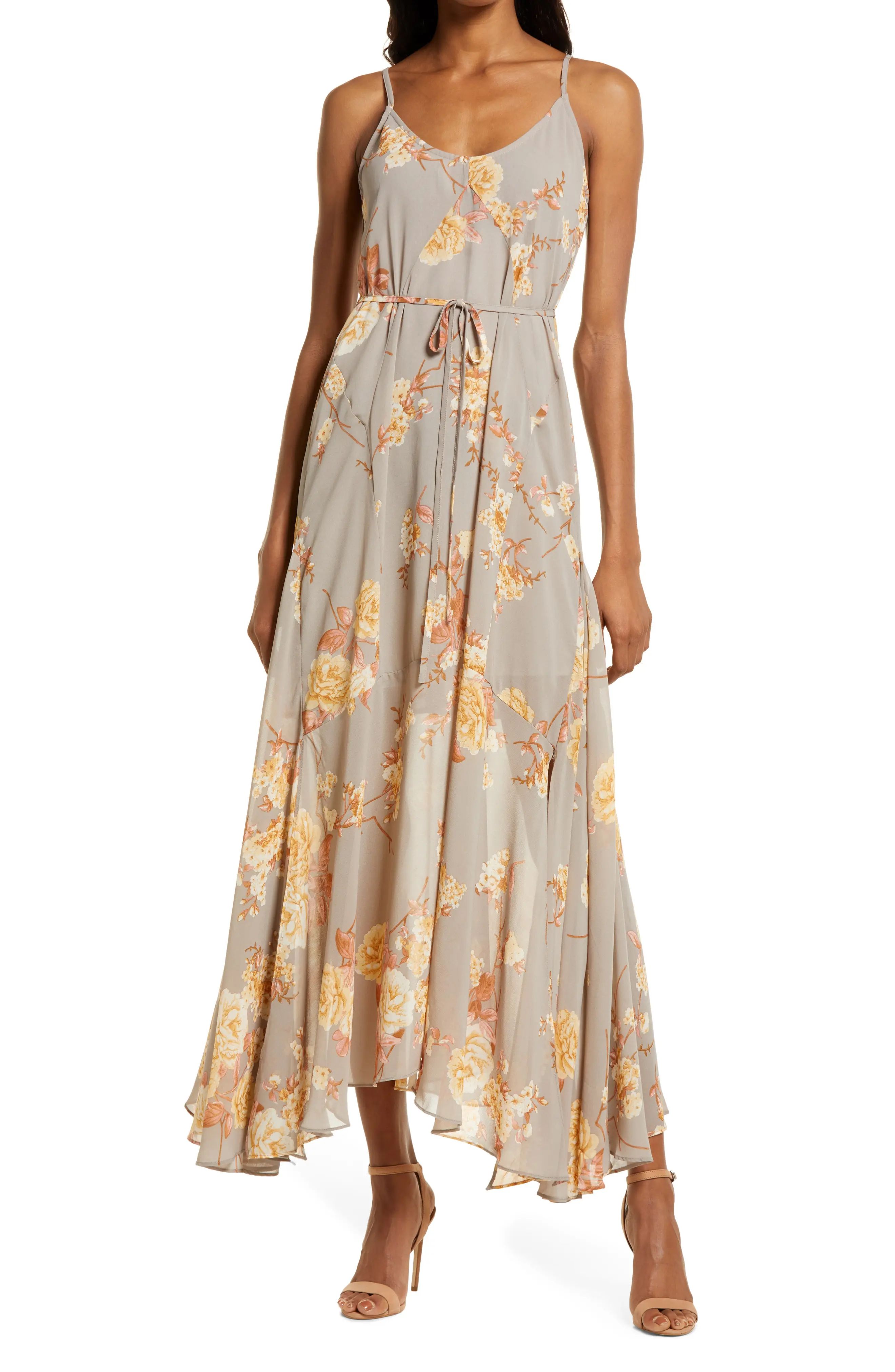 Lulus Feeling Freesia Floral Dress in Grey Floral Print at Nordstrom, Size Small | Nordstrom