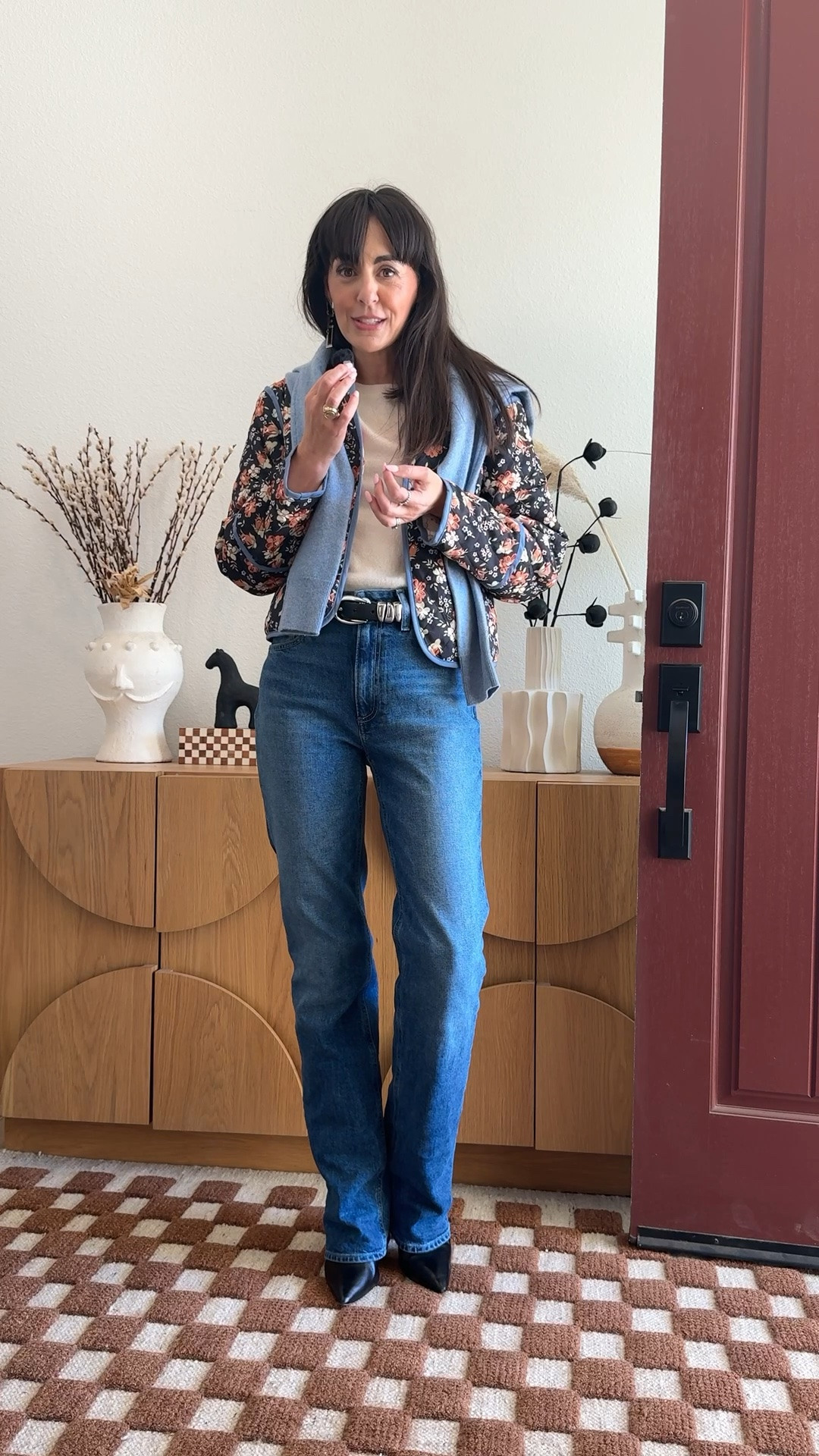 Fall capsule wardrobe Outfit Multipliers. Convertible jeans, a reversible quilted jacket, and a classic cardigan, 3 pieces that each do more than one job in my 9 piece fall capsule. Links below