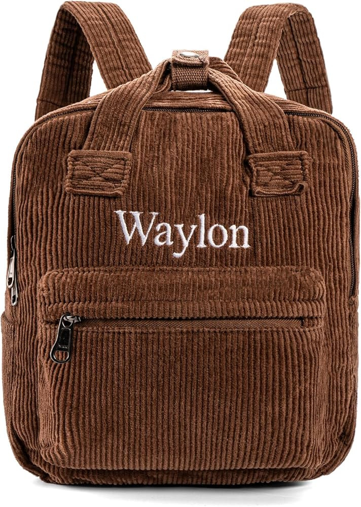 MT WORLD Small Backpack Purse - Personalized Corduroy Backpack with Embroidered Name - Mini Diape... | Amazon (US)