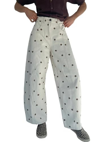 CHARTOU Y2k Polka Dot Barrel Jeans Women Seam Front Baggy Jeans Casual High Waist Wide Leg Denim ... | Amazon (US)