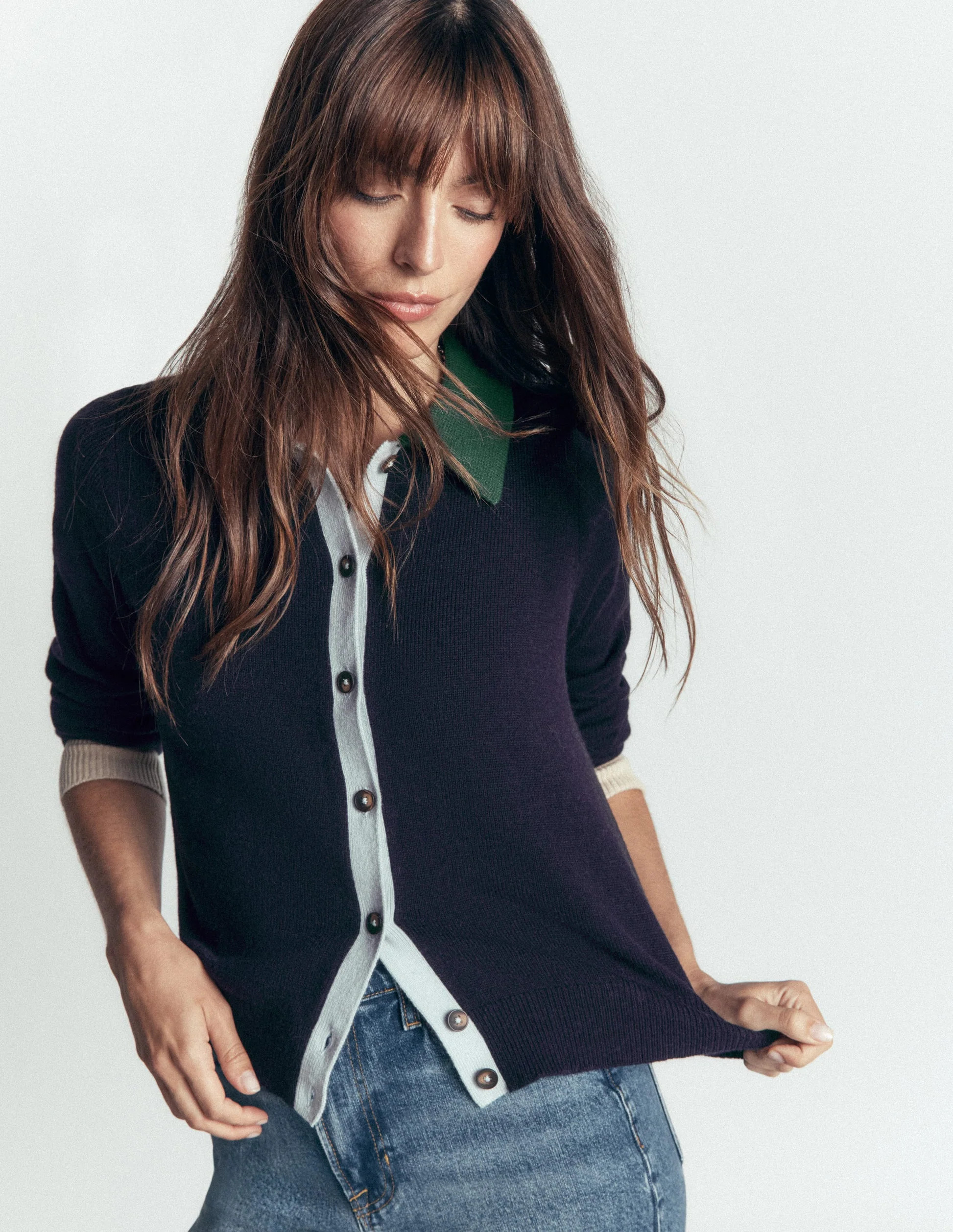 Ariadne Wool Blend Cardigan-Navy Colour Block | Boden (US)