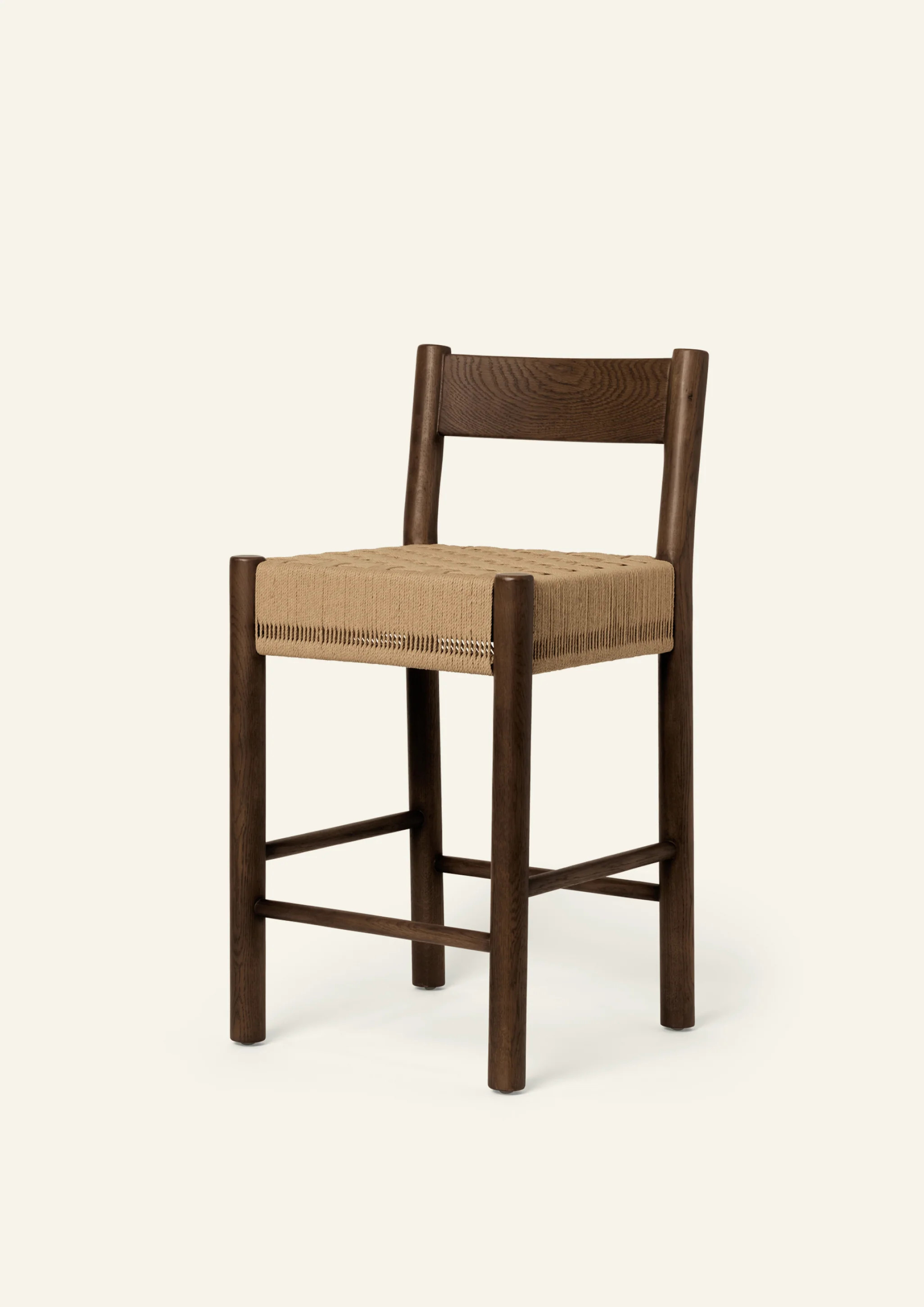 Isa Counter Stool - brown oak with a woven checkerboard paper cord seat | Häti Home