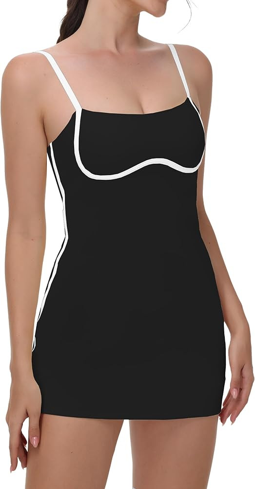 Womens Tennis Dress with Built-in Bra & Shorts Pockets,Sleeveless Adjustable Spaghetti Strap Colo... | Amazon (US)