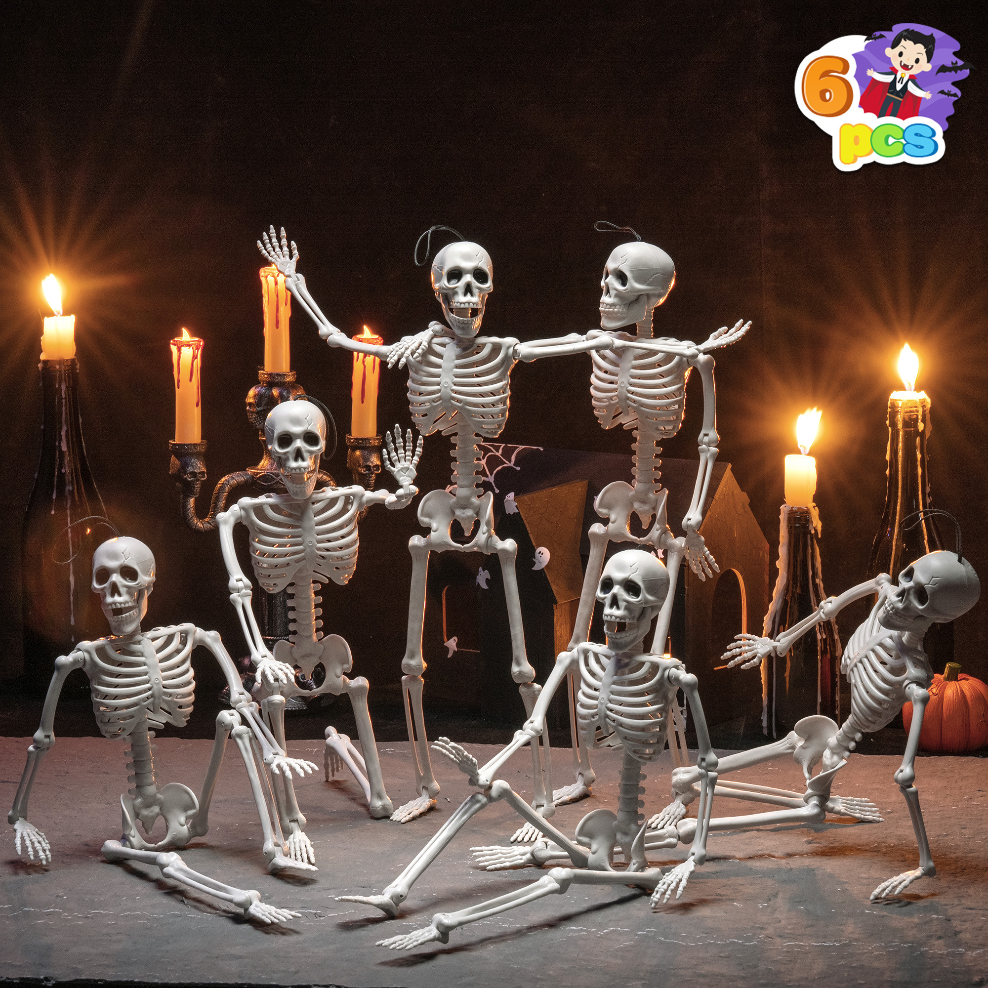Syncfun 6 Pcs Skeleton Halloween Decorations,16 Inch Full Body Poseable Skeleton with Movable Joi... | Walmart (US)