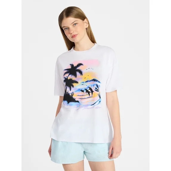 No Boundaries Graphic Oversized Boyfriend Tee, Women's XXS-XXL | Walmart (US)