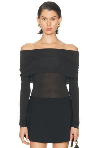 SKIMS Sheer Modal Off Shoulder Long Sleeve Top in Black | FWRD 