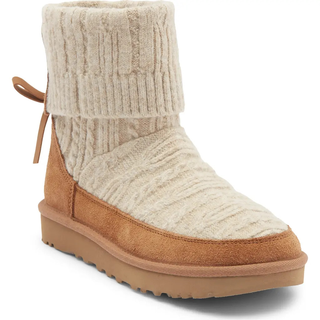 UGG® Classic Mini Cable Knit Bootie in Natural /Chestnut at Nordstrom Rack, Size 7 | Nordstrom Rack