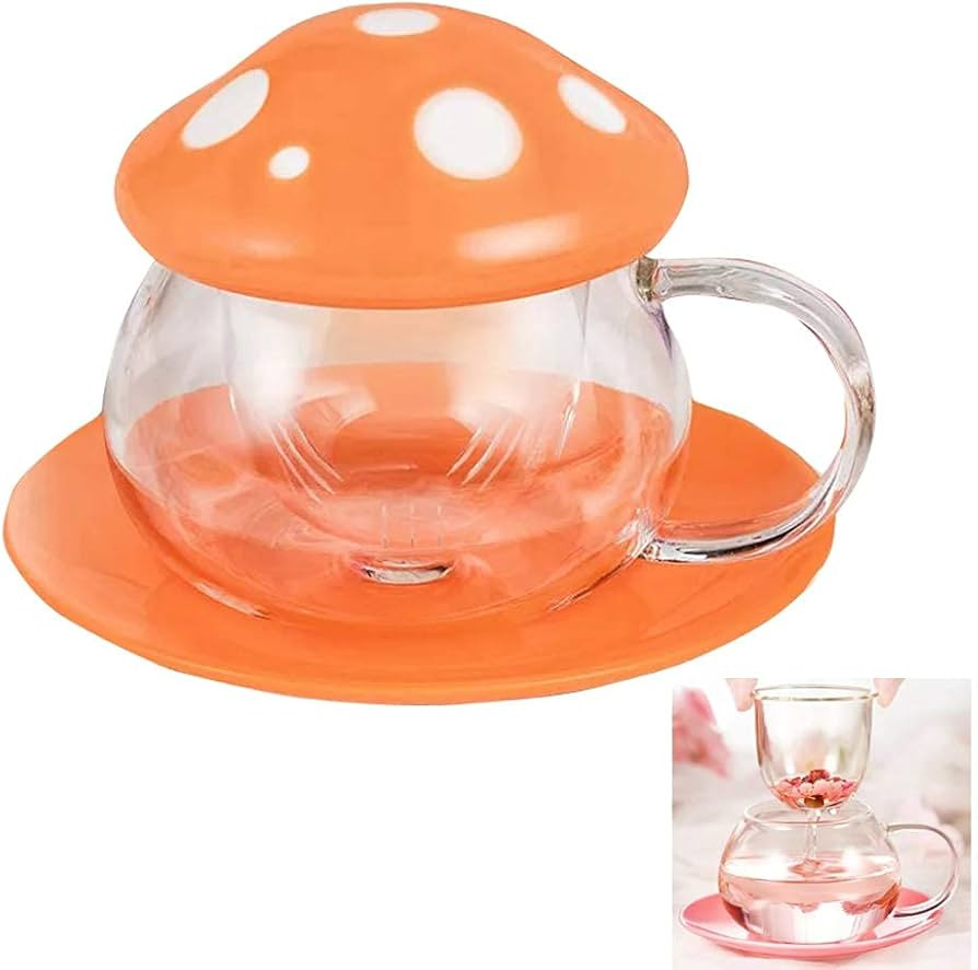 Rain House Cute Mushroom Glass Tea Cup with Infuser Strainer and Spoon Set – 290ml/9.6oz Clear ... | Amazon (US)