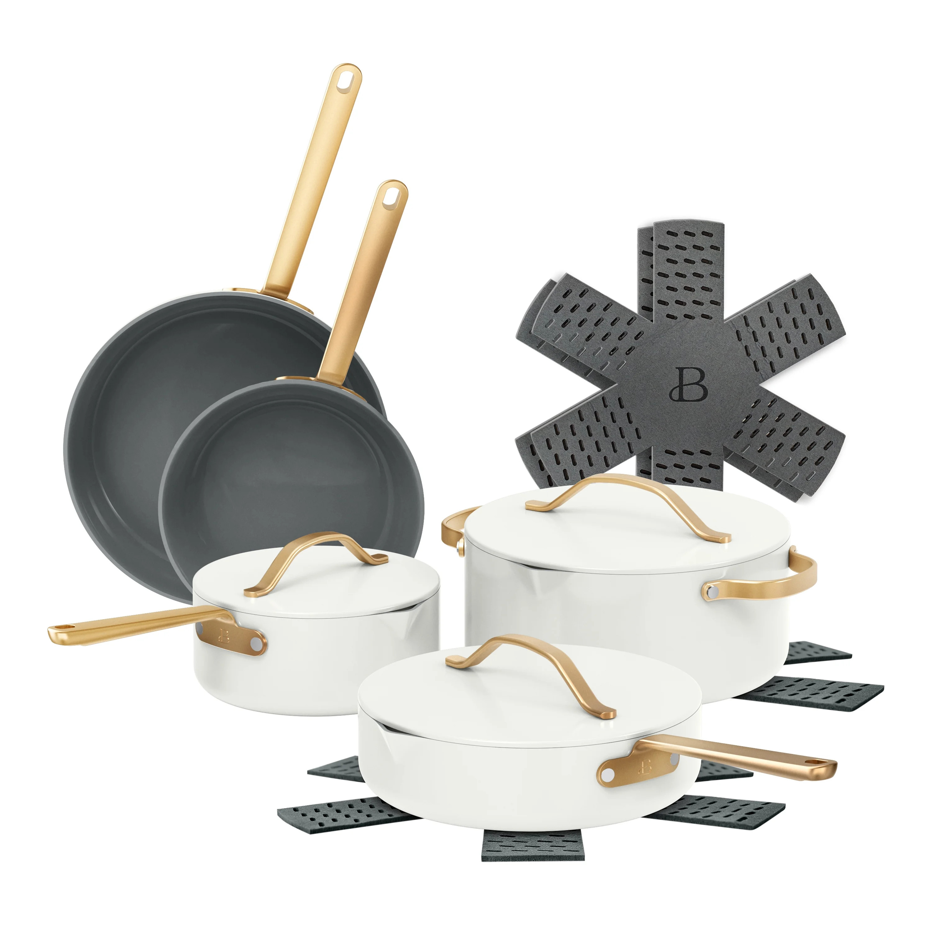 Beautiful 12-Piece Ceramic Nonstick Cookware Set, Pots and Pans with Strainer Lids, White Icing b... | Walmart (US)